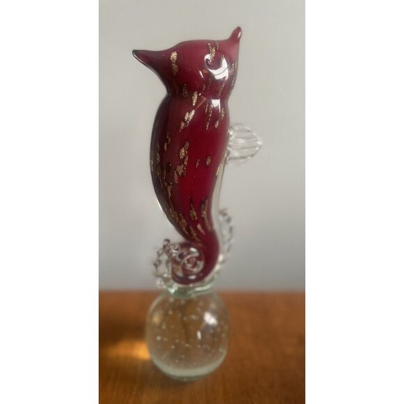 MURANO GOLD FLECK RED GLASS LARGE SEAHORSE SCULPTURE BUBBLE BULLICANTE 11" - Picture 3 of 11